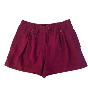 H&M Burgundy Sz 8 Linen Blend Tailored Preppy Classic Pockets Dress Shorts